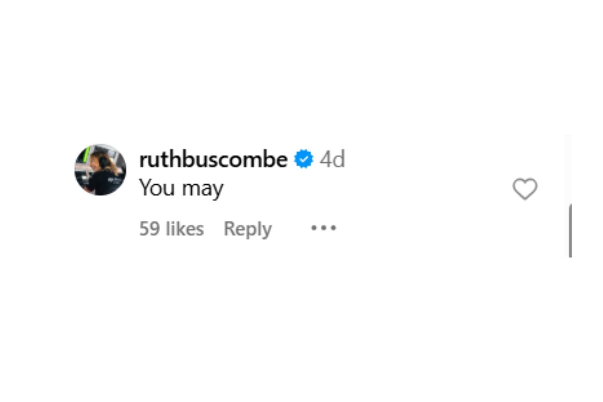 Snapshot of Ruth Buscombe's comments on Corceiro's post...Credits-Instagram